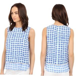 Kate Spade Medium Blue Island Stamp Double Layer Tank Top Blouse Viscose $228